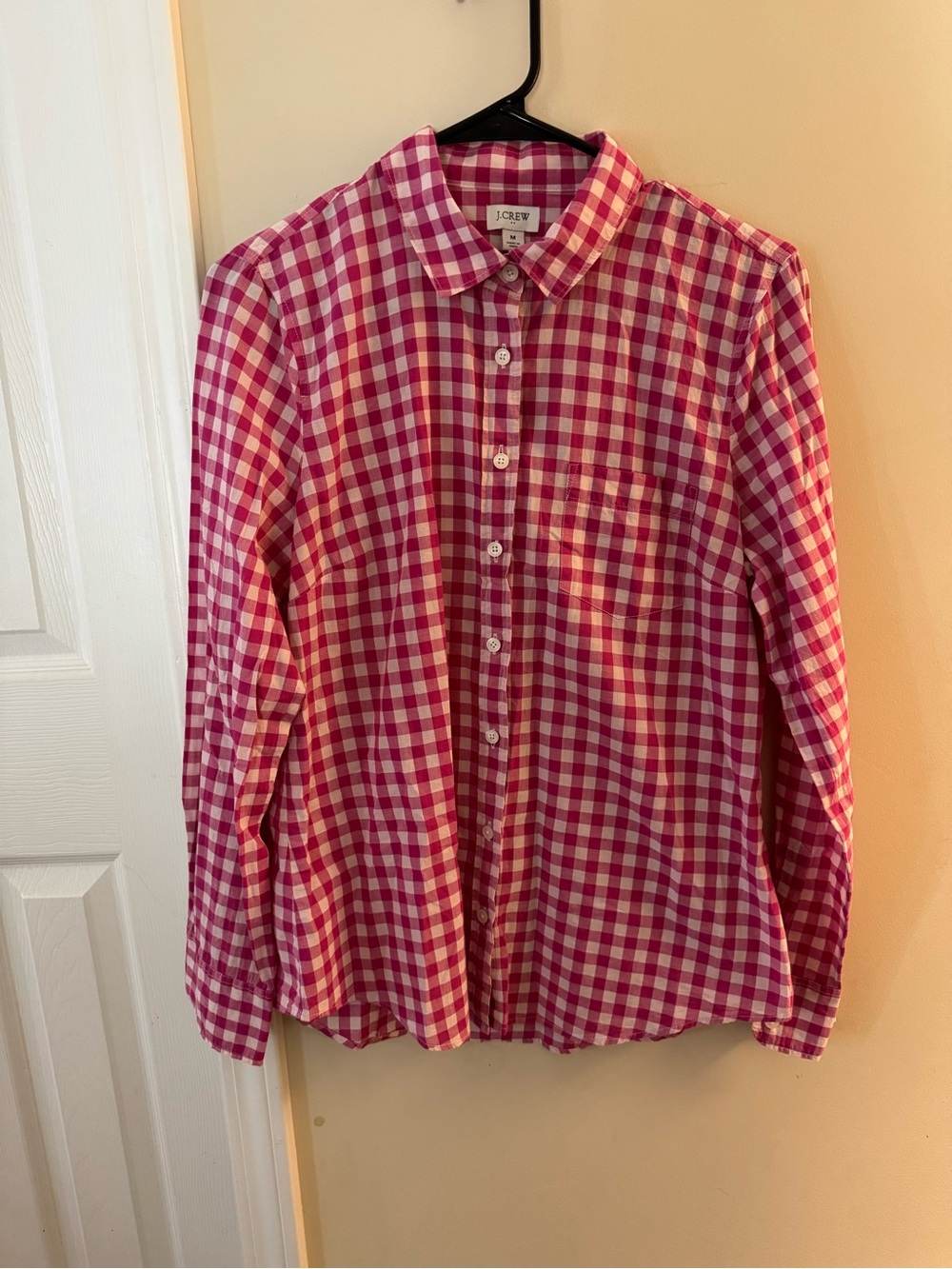 J. Crew Pink and White Gingham Button-Down Shirt